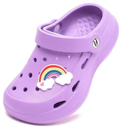 HOBIBEAR Kid's Unsiex Garden Shoes Cute Cartoon Slides Sandals Clogs(Light Purple, 9 UK Child)