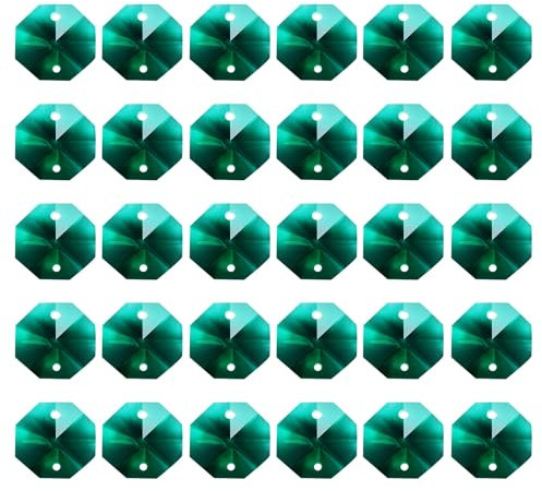 PATIKIL K9 Kristall Oktagon Perlen 2 Löcher Anhänger, 30er Pack 14mm Kronleuchter Prismen Teile Verzierungen Hängende Perlen für DIY Kunsthandwerk Dekoration, Dunkelgrün