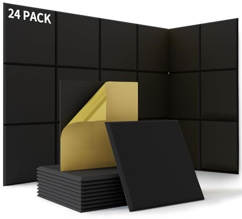 Lot de 24 Mousse Acoustique Autocollante, Panneaux Acoustique Haute Densit 230kg/m³, 30x30x1cm Mousse Anti Bruit Mural pour Studios d'enregistrement, Salles de Musique, Bureau, Salle de Jeux