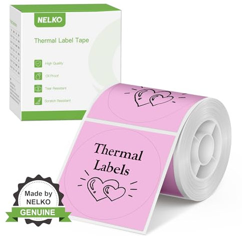 Thermoetiketten für Nelko PM220 Etikettendrucker, 50 mm, rund, Thermoetiketten, wasserdicht, Mehrzweck-Etikettenband, 1 Rolle mit 150 selbstklebenden Thermopapier (Rosa)