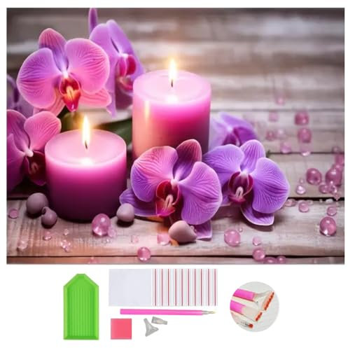 DOUKOYEE Diamond Painting für Erwachsene Blumen Buddha und Kerze Bilder DIY 5D Diamant Malerei Kit Stickerei Set Kreuzstich Diamant Painting Bilder Wall Home Room Decoration (D)