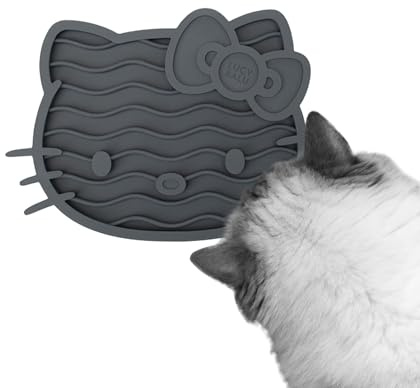 LucyBalu X Hello Kitty ZENCAT Schleckmatte Slow Feeder – Anthrazit | Anti-Schling-Matte aus Silikon, Hello Kitty Design, spülmaschinenfest, gegen Langeweile