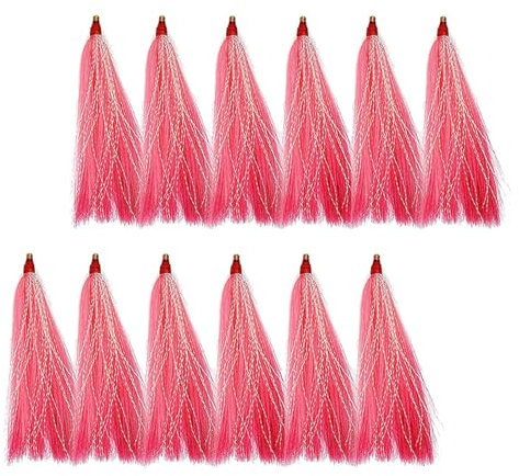 MagiDeal 12 Stück Angel-Bucktail-Teaser, Angelköder, tragbares, handgefertigtes Zubehör, Angelgerät, Salzwasserstecker für das Angeln im Freien, ROSA