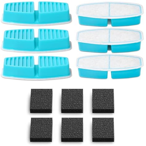 Offizielle POOEKEN 12-Pakete (6-Filter-6Schwämme) für B3-Batterie-Cat-Brunnen, Cat-Brunnen-Ersatzfilter mit Aktivkohlefilter, Ultra-feine Faser