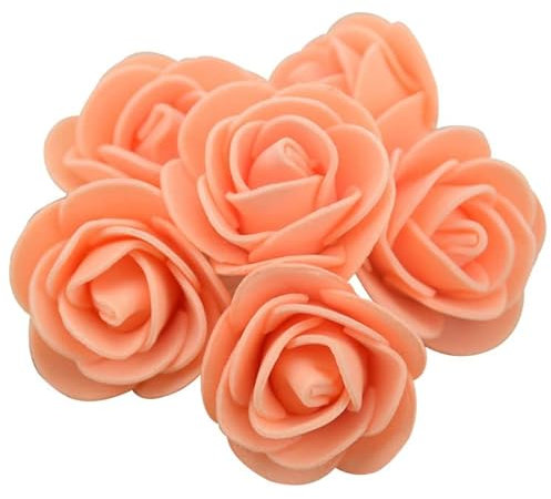 Wisafory Lot de 100 mini têtes de roses artificielles en mousse - Fleurs décoratives pour mariage, bouquet de mariée, fête, décoration de maison, bricolage, Saint-Valentin, orange