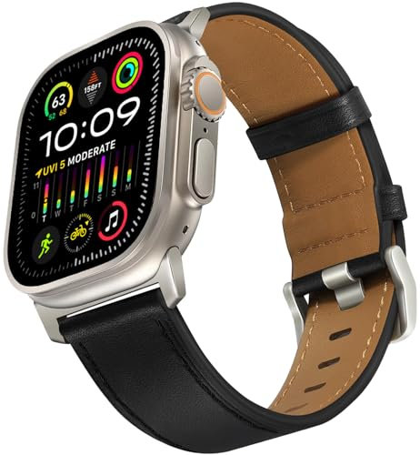 Cinturino in Pelle compatibile con Apple Watch Ultra/Ultra 2 Cinturino in Pelle 49mm 46mm 45mm 44mm 42mm 41mm 40mm 38mm, Cinturini in Pelle per iWatch Ultra 2/Ultra, SE, Series 10 9 8 7 6 5 4 3 2 1