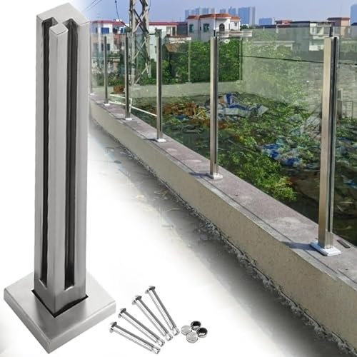 AviiSo Edelstahl Eingangsgeländer Edelstahl-Klemme, silberne Halterung, Pfosten für Zaunelemente aus Glas für 3/8 oder 1/2 Glas, Glaspaneelsystem für Flurtreppen im Innenbereich(Corner Post,Height 1