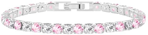 JunyiDIY Bracciale Tennis In Zirconia Rosa E Bianca 17 Cm Per Donne - Gioiello Ipoallergenico In Ottone, Bracciale Con Taglio Simile Al Diamante Per Figlie E Migliori Amiche