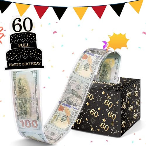 WenmthG Upgrade Lustige Geldgeschenke Zum 60. Geburtstag, DIY Überraschungsbox, Spardose für Bargeld Geschenk Ziehen, Geschenkbox (13.3 x 13 x 11cm)