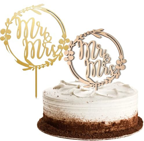 2 Stück Holz Tortendeko Hochzeit, Mr & Mrs Deko Hochzeit Holz Kuchen Toppe, Hochzeitstorte Deko, Tortenstecker für Hochzeit Jubiläum Verlobung Antrag, Hochzeitstorte Topper für Hochzeit Party
