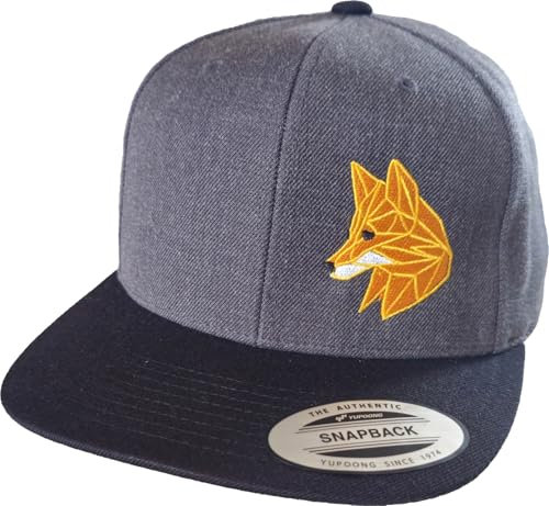 Baddery Cap Flexfit Snapback : Polygon Fuchs - Kappe Herren & Damen (Charcoal-Black)