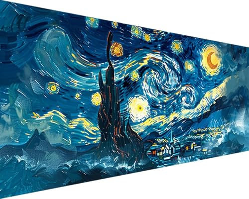 Bricolage Peinture par Numero Adulte Van Gogh Peinture par Numéro Loisirs Créatifs Adultes, Ciel éToilé Peinture par Numero Enfant avec Pinceaux et Peintures Acryliques Kits 80x160cm, Sans Cadre L-A