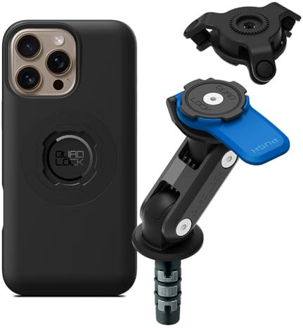 Quad Lock Fork Stem Motorcycle Phone Mount Kit with Vibration Dampener and iPhone 16 Pro Max MAG Phone Case