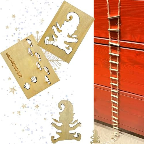 Gihioue Wichtel Fußspuren Schablone, Wichtel Baustelle, GNOME Streich Strickleiter, Wichtel Zubehör Weihnachten,Weihnachtsdeko Indoor Elf,für Böden,Fensterdekoration