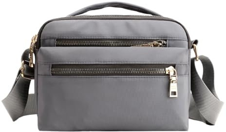 FAVORTALK Leichte Handtasche Umhängetasche Damen Mittelgroß - Nylon Cross-Body Bags Grau Große Kapazität Multi Pocket Tasche mit Verstellbarer Riemen Messenger Bag Frauen - B39213