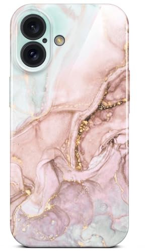 ONEFLOW Bliss Cover für iPhone 16 Hülle in Marmor Optik, Designer Case Handy Schutzhülle mit Kameraschutz, Muster Hardcase Glitzer Handyhülle marmoriert, Rosa Grau