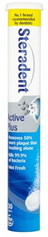 Active Plus Denture Cleaning Tablets, Mint Fresh, 30 Count - Plaque Remover, Dental Hygiene Cleanser, Cleans in 3 Minutes, Kills 99.9% Bacteria, Care Solution