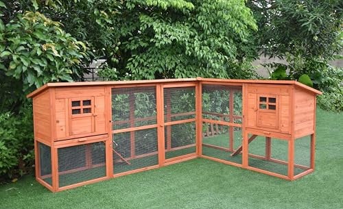 Mucola Hasenstall mit Freilaufgehege 251x190,5x104 cm Kleintiergehege Holz inklusive 2 Rampen Kleintierhaus Kaninchenstall