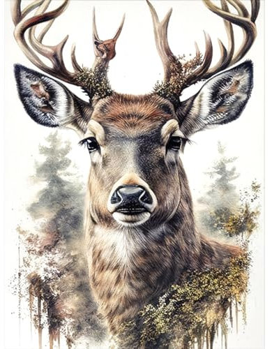 RICUVED Cerf Diamond Painting 5D Complet, Peinture Diamant Adulte, Animaux Diamant Kits, Diamant Strass Point de Croix Cristal Painting pour Murale Décoration 30X40 cm