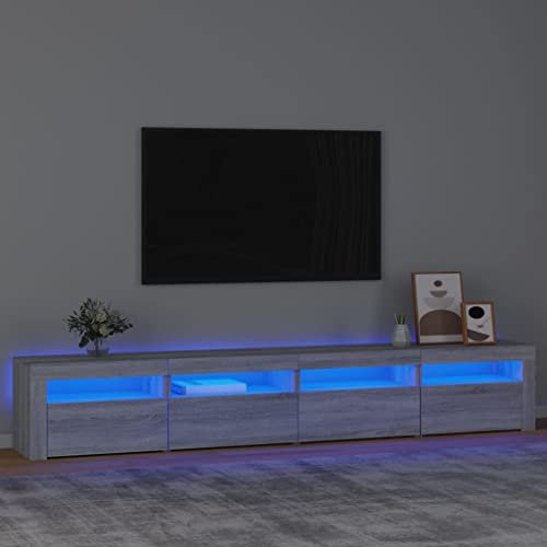 Natulvd TV Stand Cabinet for up to 100 Inch TV, 240 cm TV Cabinet with 4 Doors, 3 Units Cabinet, TV Console Unit with LED for Living Room, Entertainment Room (Grey Oak)