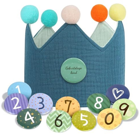 URAQT Geburtstagskrone Kinder, Geburtstagskrone Stoff, Geburtstag Kinderkrone, Krone Geburtstag für Jungs Mädchen mit Happy Birthday Spruchband und Auswechselbaren Zahlen von 0-9 (Dunkelgrün)