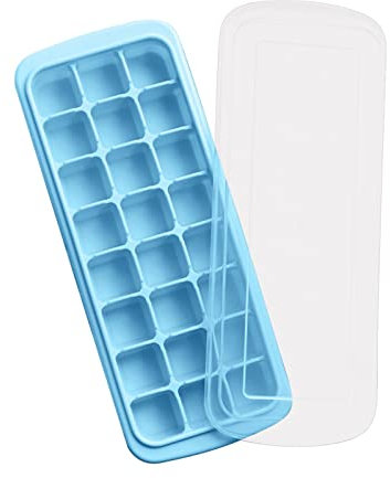 24 Cubes Bacs à glaçons en silicone avec couvercle, Moule Glaçons, Sans BPA, bacs carrés faciles retirer, Empilable moule Glaçons- Pour Cocktails, Whisky, Jus (Couleur Vert) (Bleu)