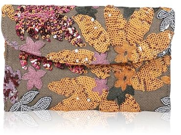 Shimmerz Frauen Clutch Blumenstickerei Pailletten Abendklaue Taschen Party Handtasche Damen(Orange)