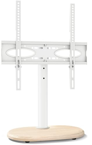 TVON Soporte TV Mesa para Televisores de 26 a 55 Pulgadas, Soporte Giratorio con Ajuste de Altura y Base Redonda, Pedestal de TV de Roble Blanco, Carga Máxima 40 kg, VESA Máx. 400x400 mm
