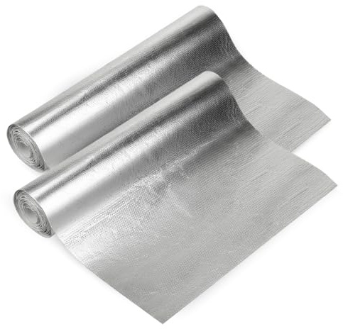 2 Stück Aluminisierte Hitzeschutzmatte, 30x300cm Hitzeschutzfolie Selbstklebend Alu Hitzeschutz Aluminium Platte Hitzeschutz Aluminium Glasfaserplatte Hitzeschild für Schlauch
