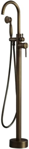 KUNYOS Rubinetto per Vasca Freestanding Ottone Vintage con Doccetta Miscelatore A Pavimento Bimodale Girevole 360°,Bronzo