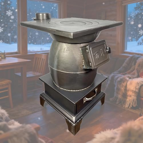 Poêle à bois en fonte avec entrée d'air réglable pour chauffage intérieur, eau bouillante et barbecue