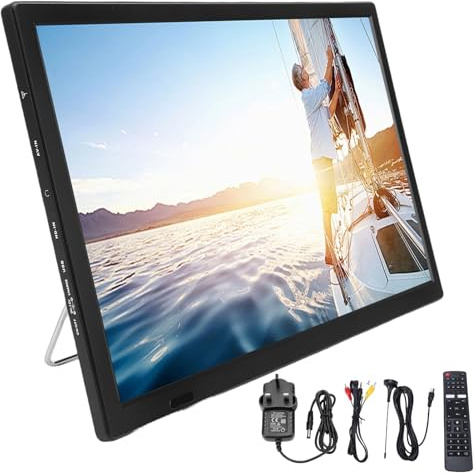 Jiawu 15.4 Inch Small Smart TV, TFT LED Screen Portable TV, 1G DRAM, 8G Memory, WIFI Digital Television with Remote for Kitchen, RV, Campers, Home & Bedroom