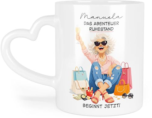 Kiddle-Design Personalisierte Ruhestand Tasse mit Name für Frauen, Geschenk zu Renteneintritt - Abenteuer Rente - Abschiedsgeschenk Kollegin Rentnerin Lustig - Emaille-Blau