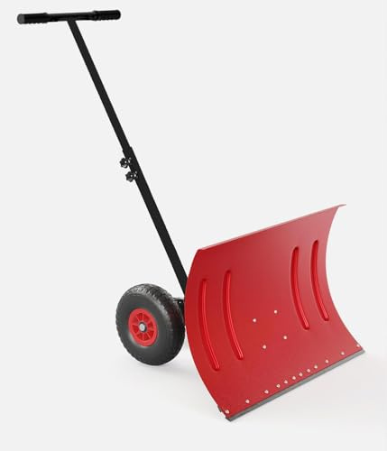 Crevyteg Pelle à Neige sur Roues 29 Robuste – Lame Large réglable – Manche Ergonomique – Déneigement Efficace, antirouille, Facile à Utiliser – pour Jardin, terrasse, allée – Couleur : Rougeur