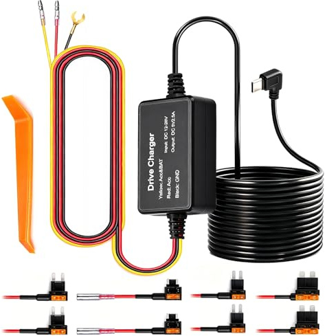Dashcam Hardwire Kit 12V-24V auf 5V USB-C, Hardwire Kit Dashcam mit Niederspannungsschutz, 3.2m Dashcam Kabel für 24H Parküberwachung, Acc Sicherungsadapter Auto