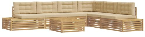 vidaXL 7 Stück Outdoor-Sofagarnitur Polyester Weiß, Gartenmöbel, modernes Outdoor-Sofa, modulares Lounge-Set, haltbarer Komfort für Terrasse