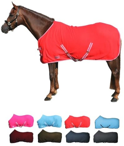netproshop Basic Pferde Abschwitzdecke mit Kreuzbegurtung Fleece Qualität Gr. 105-155, Groesse:110, Farbe:Rot