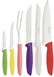 Tramontina Plenus 23498916 - Set di 6 coltelli da cucina con spelucchino, pane, chef e bistecca e forchetta da intaglio, tritaverdure