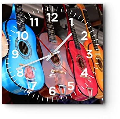 Modern Wanduhr Gitarre Musik Instrument Mexiko 40x40cm Quadrat Groß Wand Uhr Glas Analog Zimmeruhren Küche Büro Wohnzimmer Glasuhr Wall Clock Dekoration Design Wanddekoration Küchenuhr C4AC40x40-2221