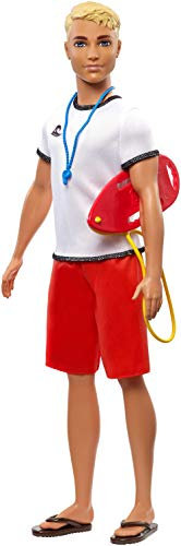 Barbie FXP04 - Berufe Ken Puppe Rettungsschwimmer mit blonden Haaren, Puppen Spielzeug ab 3 Jahren