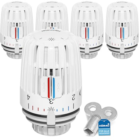 5x IMI Heimeier Thermostat-Kopf 7000-00.500 mit Nullstellung, inklusive 5x kör4u Entlüftungsschlüssel