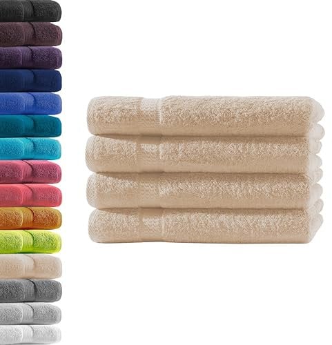 4X Handtuch | Beige | 100% Baumwolle Frottier | Oeko-TEX® Standard 100 | Premium Qualität 500 g/m²