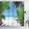 ABAKUHAUS Ozean Duschvorhang, Palm Leaf Tropical Beach, Stoffliches Gewebe Badezimmerdekorationsset mit Haken, 175 x 240 cm, Green Sky Blau Weiß
