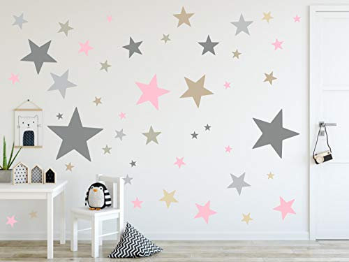 timalo® 120 Stück Wandtattoo Kinderzimmer XL Sterne Pastell Wandsticker – Aufkleber | 73079-SET3-120