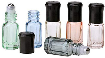 6PCS 3ml/0.1oz Empty Refillable Octagonal Glass Essential Oil Roller Bottles with Steel Roller Ball Travel Cosmetic Container Vial Jar Sample Storage for Aromatherapy Oil Perfume Color Random