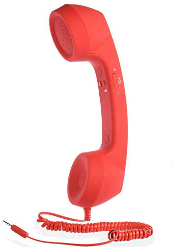Oyria Retro Handy Hörer Empfänger, Anti Strahlung Vintage Wired Telefon Kopfhörer 3,5 mm Handy Hörer mit Mikrofon für iPhone und Android Handy, rot
