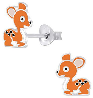 Laimons Mädchen-Ohrstecker Reh Rehkitz Hirsch Hirschkalb Rot-Braun glanz aus Sterling Silber 925