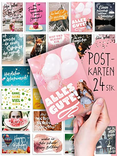 Spielefabrik Geburtstag: 24 schöne POSTKARTEN | Schöne Bilder/Motive | Sprüche/Texte | Happy Birthday | Glückwunsch | Karten-Mix | Geschenk | Tiere | Süß | Spruch | Liebe | Grußkarte | Deko | DIN A8