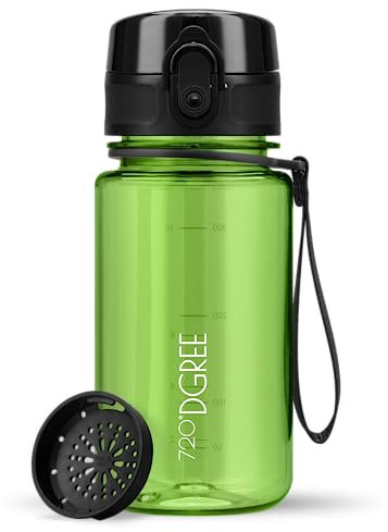 720°DGREE Kinder Trinkflasche 350ml “uberBottle“ crystalClear +Sieb - BPA-Frei, Auslaufsicher - Für Schule, Kindergarten, Mädchen & Jungs ab 3 Jahre - Kleine Wasserflasche - Leicht, Stoßfest