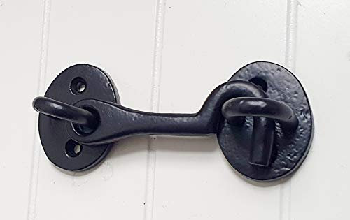 Black Plain Cabin Hook & Eye Door Gate Shed Cast Iron 76mm 3